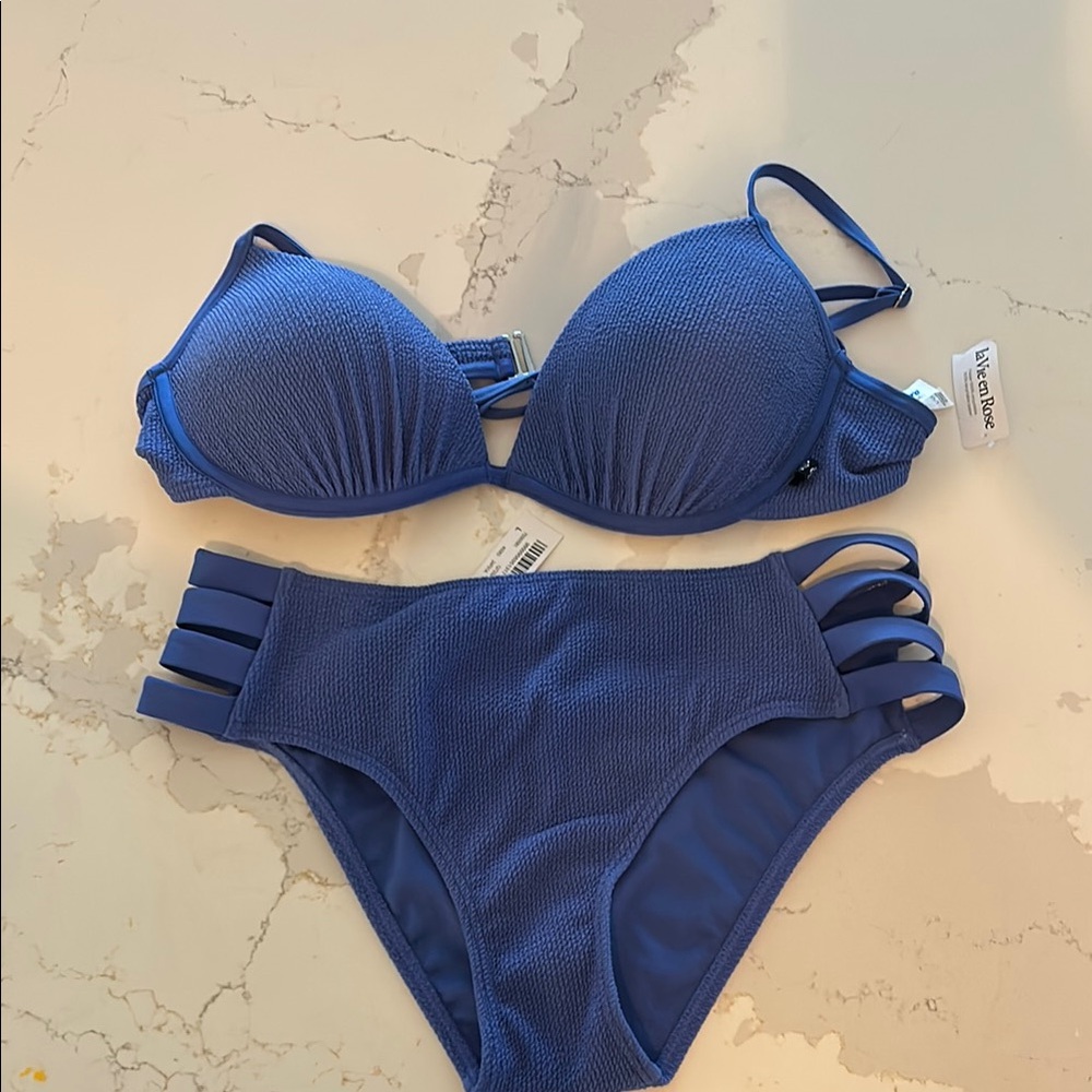 La Vie En Rose Blue Bikini Set with Underwire and Cutout Details